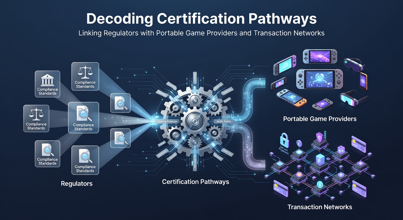 Certification pathways diagram showing connections between regulators, game providers, and payment networks
