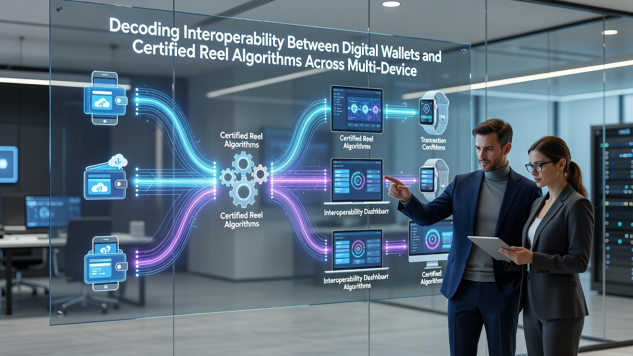 Technical diagram showing data flow between digital wallets, certified algorithms, and bonus distribution across devices
