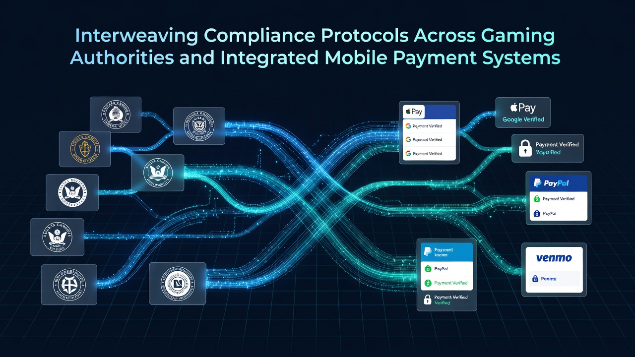 Diagram showing data flows between gaming authorities and mobile payment processors
