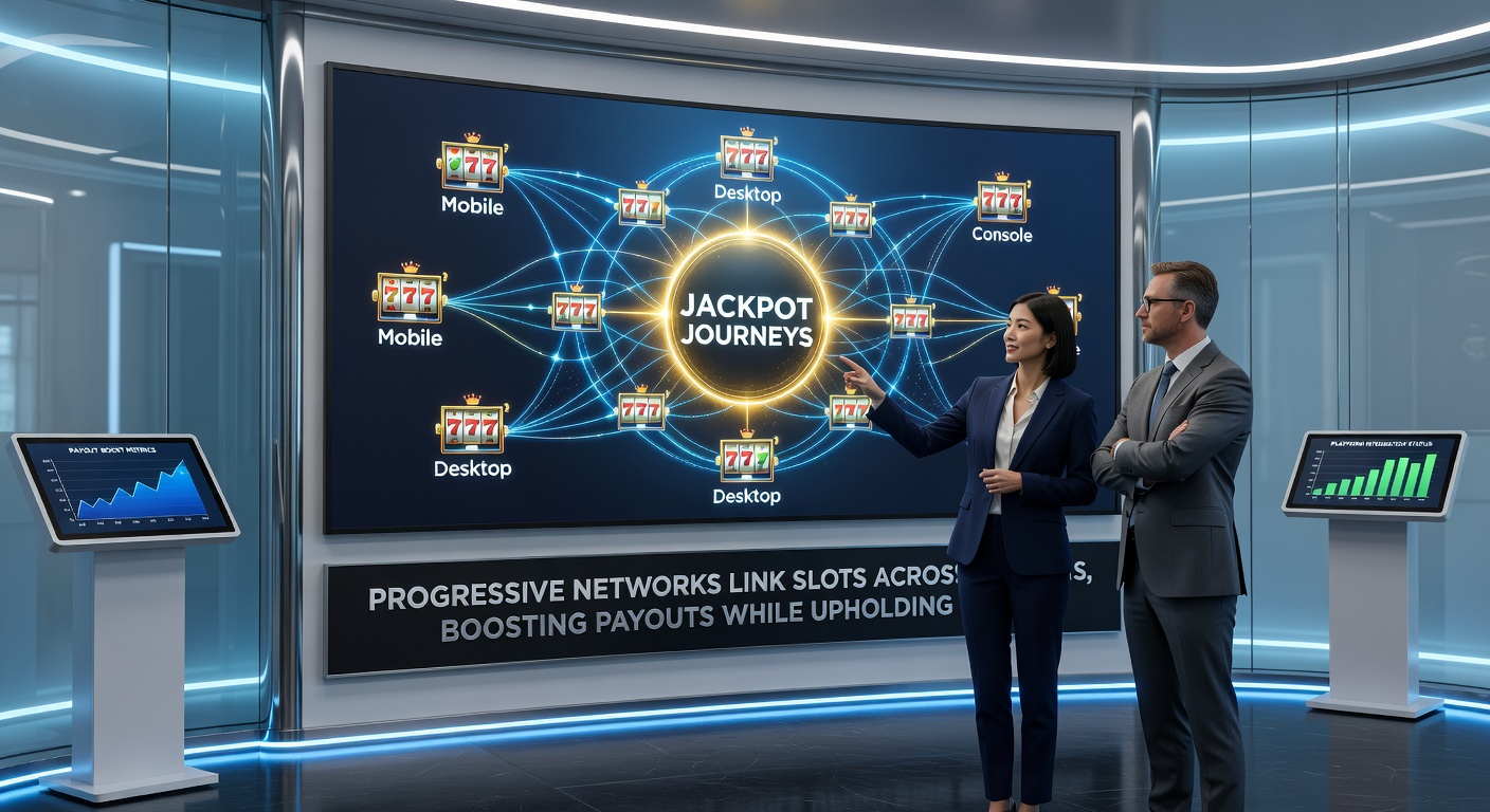 Mobile phone screen showing a massive progressive jackpot ticking upward, with verification icons and cross-platform connectivity symbols