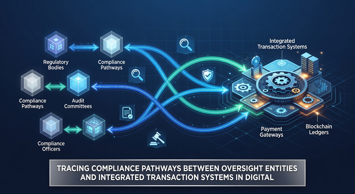Diagram showing data exchange between oversight entities and transaction networks in digital platforms