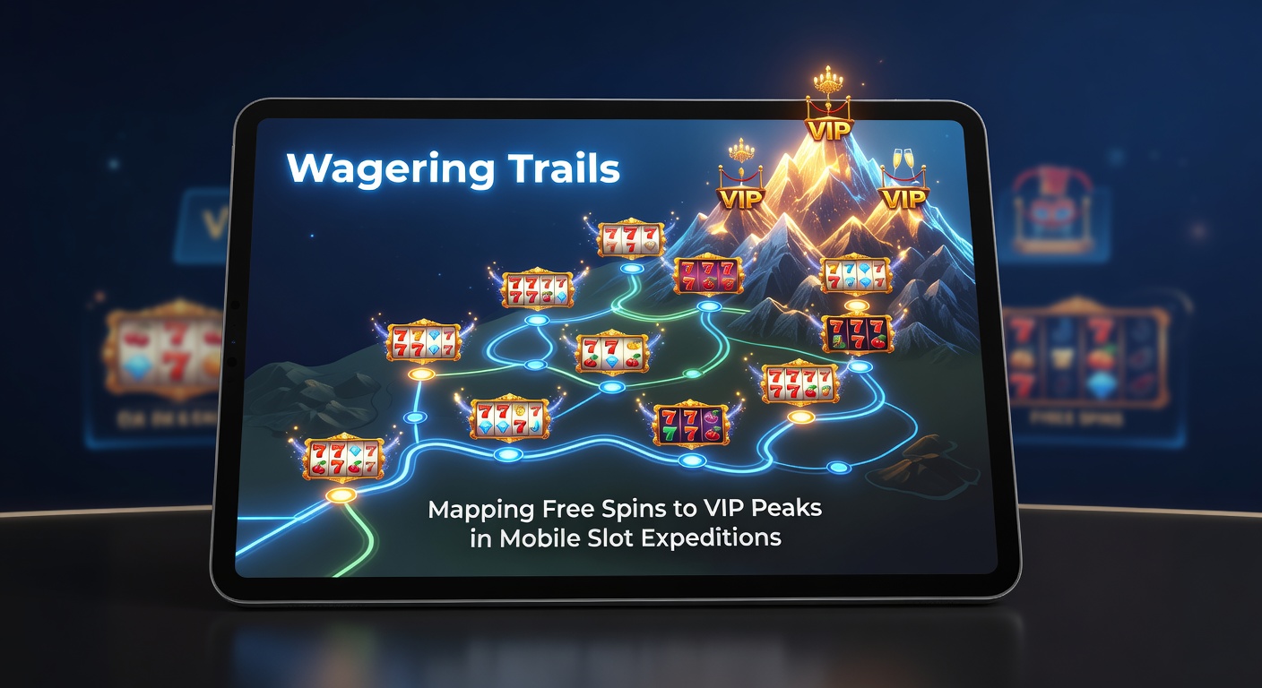 Mobile slot player navigating wagering trails from free spins to VIP rewards on a smartphone screen, showing progression charts and bonus icons